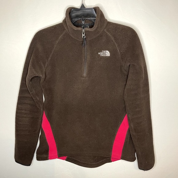 TNF The North Face Brown Pink Quarter Zip Pullover Fleece Sweatshirt Size Small - Picture 1 of 5